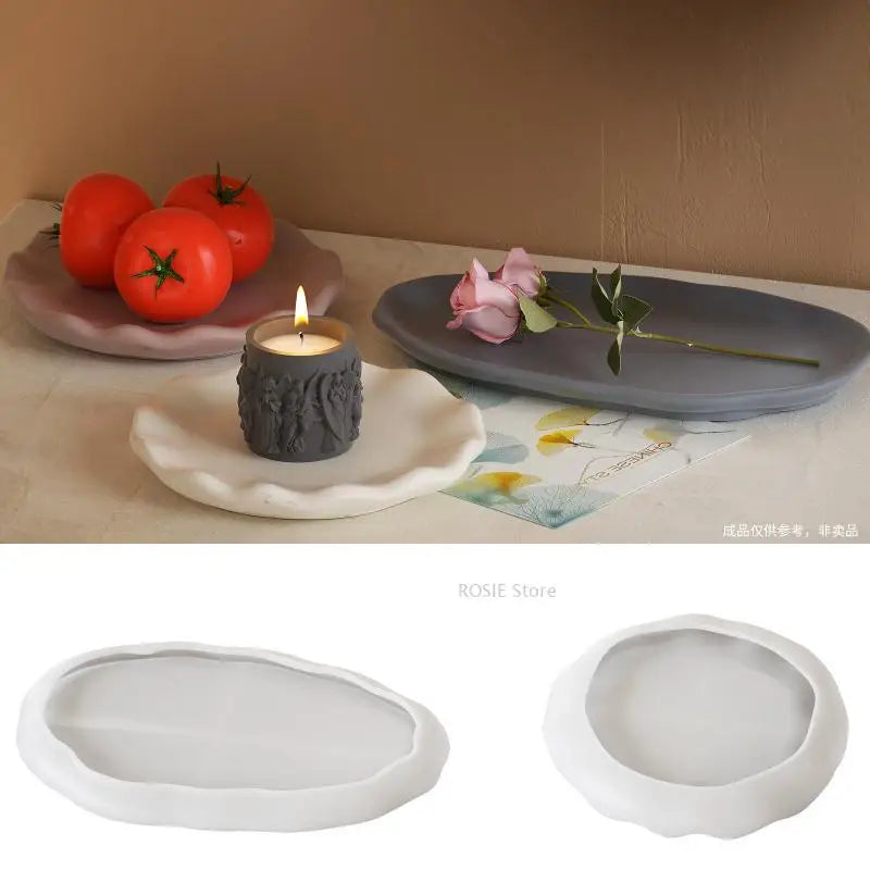 Round Tray Gypsum Silicone Molds Diy Handmade Plaster Cement Concrete Oval Storage Plate Mould Home Decoration.