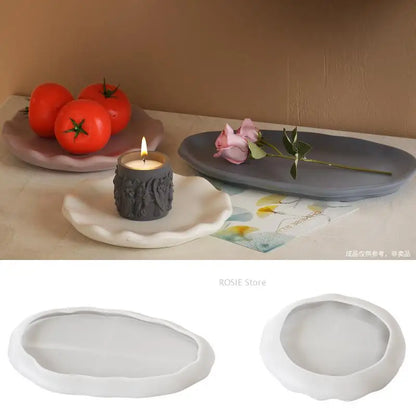 Round Tray Gypsum Silicone Molds Diy Handmade Plaster Cement Concrete Oval Storage Plate Mould Home Decoration.