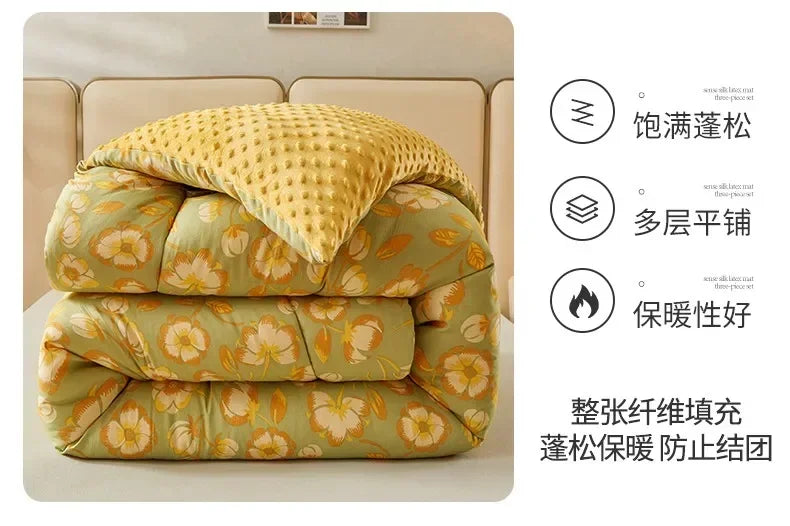 Home Textiles Comforter Stitch Printed Velvet Quilt Comforter Throw Blankets for Beds Winter Thicken Warm Quilt Core Bedding 이불.
