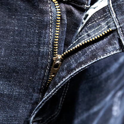 2025 New Ripped Jeans Men Slim-fit Denim Pants Cotton Korean Style Fashion Elasticity Versatile Blue Black Men's Clothing.