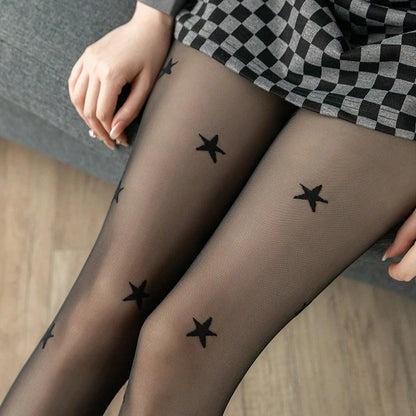 Women Tights Punk Style Star Print Y2k Girls Thigh High Stockings Pantyhose Women Lingerie Sexy Slim Body Stockings Black Tights.