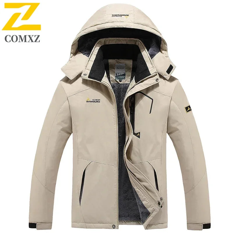 Winter Men's Parka Outdoor Lining Fleece-lined Thickened Windproof Warm Mountaineering Hooded Jacket Cold-resistant Ski Suit 6XL.