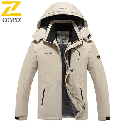 Winter Men's Parka Outdoor Lining Fleece-lined Thickened Windproof Warm Mountaineering Hooded Jacket Cold-resistant Ski Suit 6XL.