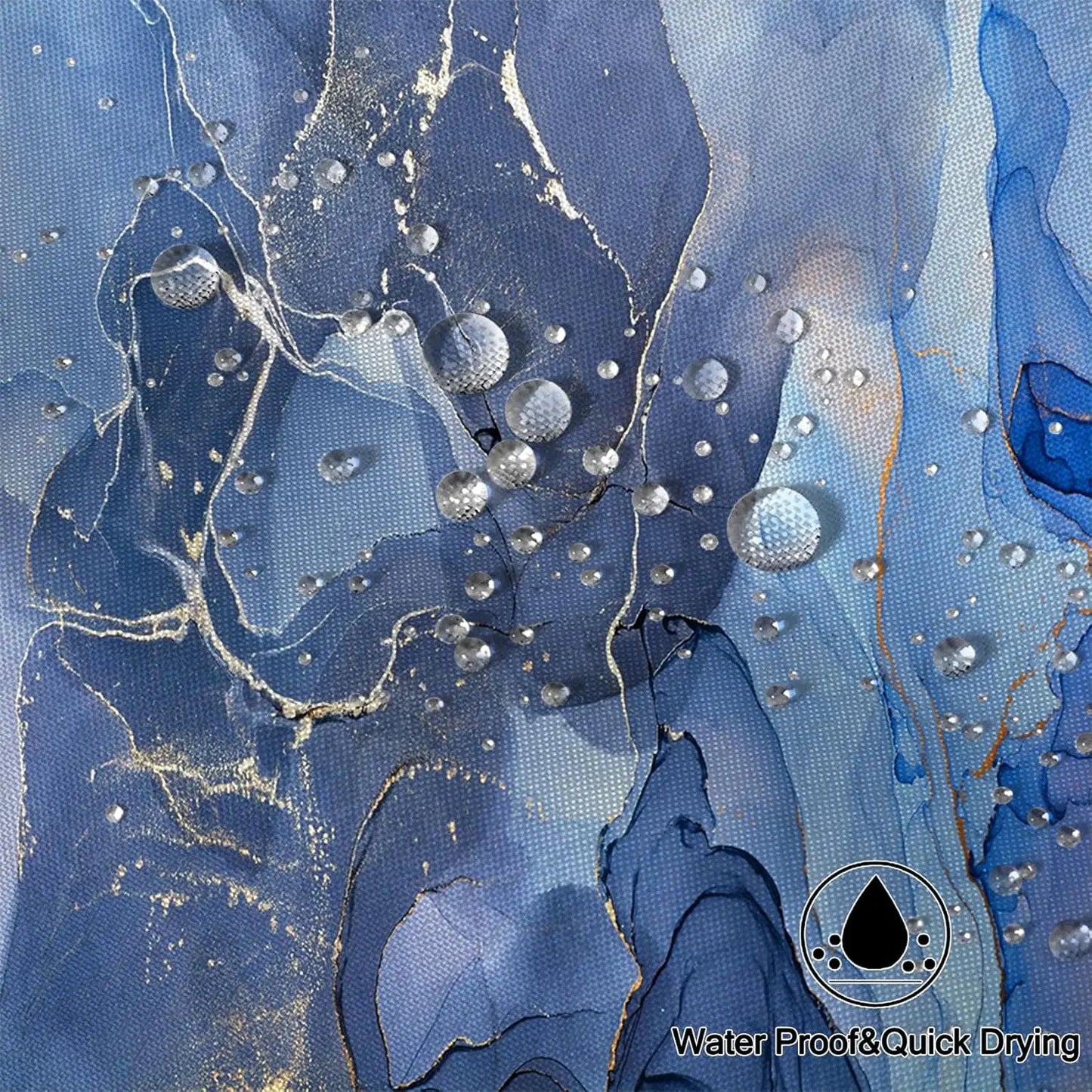 Duschvorhang aus blauem Marmor, blaues, modernes, luxuriöses, abstraktes Duschvorhang-Set für Badezimmer, Badvorhang aus Stoff mit Haken