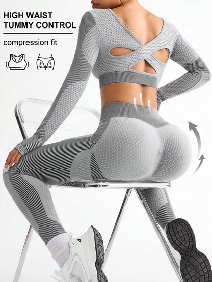 2pcs Hot-selling New Sports Tight Running Breathable Seamless Yoga Suit Women's Outdoor Fitness Suit Women's.