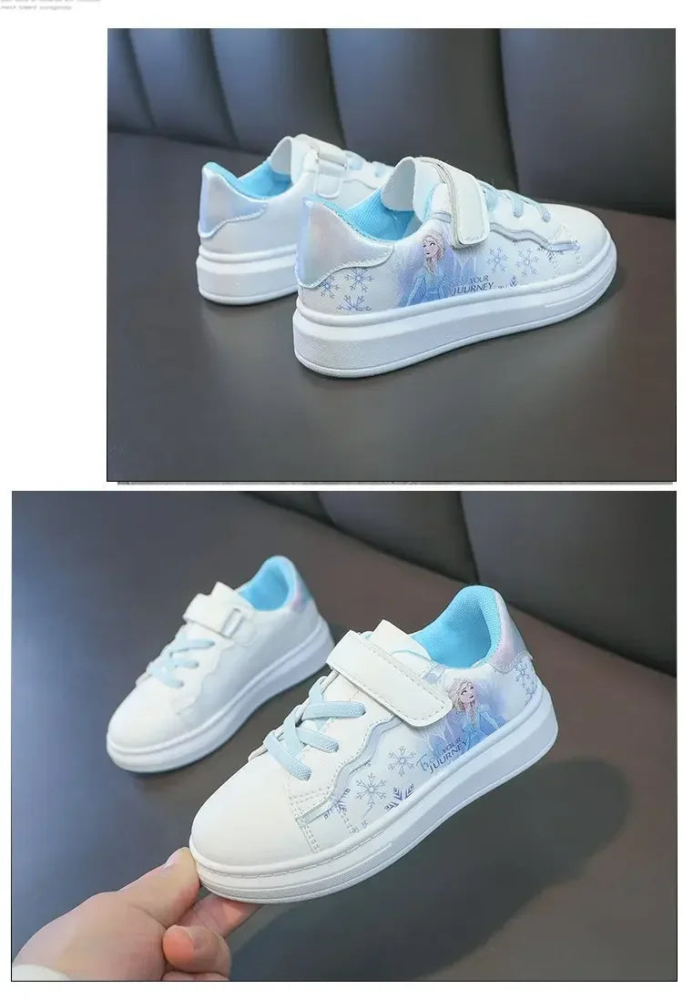 Disney Kids Girls Shoes 2024 New Children Sneakers Girls Elsa Frozen Princess Casual Sport Shoes Student Shoes Teen Shoes.