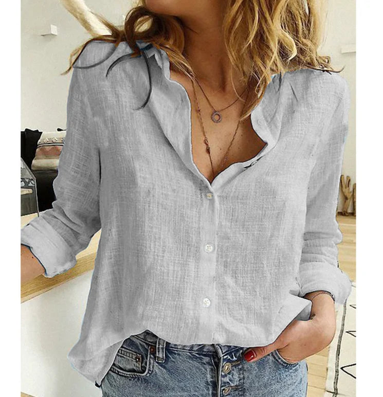 Women Casual Long Sleeve Cotton Linen Loose Shirt Elegant Solid Harajuku Lapel Blouse Vintage Oversize Tops Y2K Streetwear Tunic.