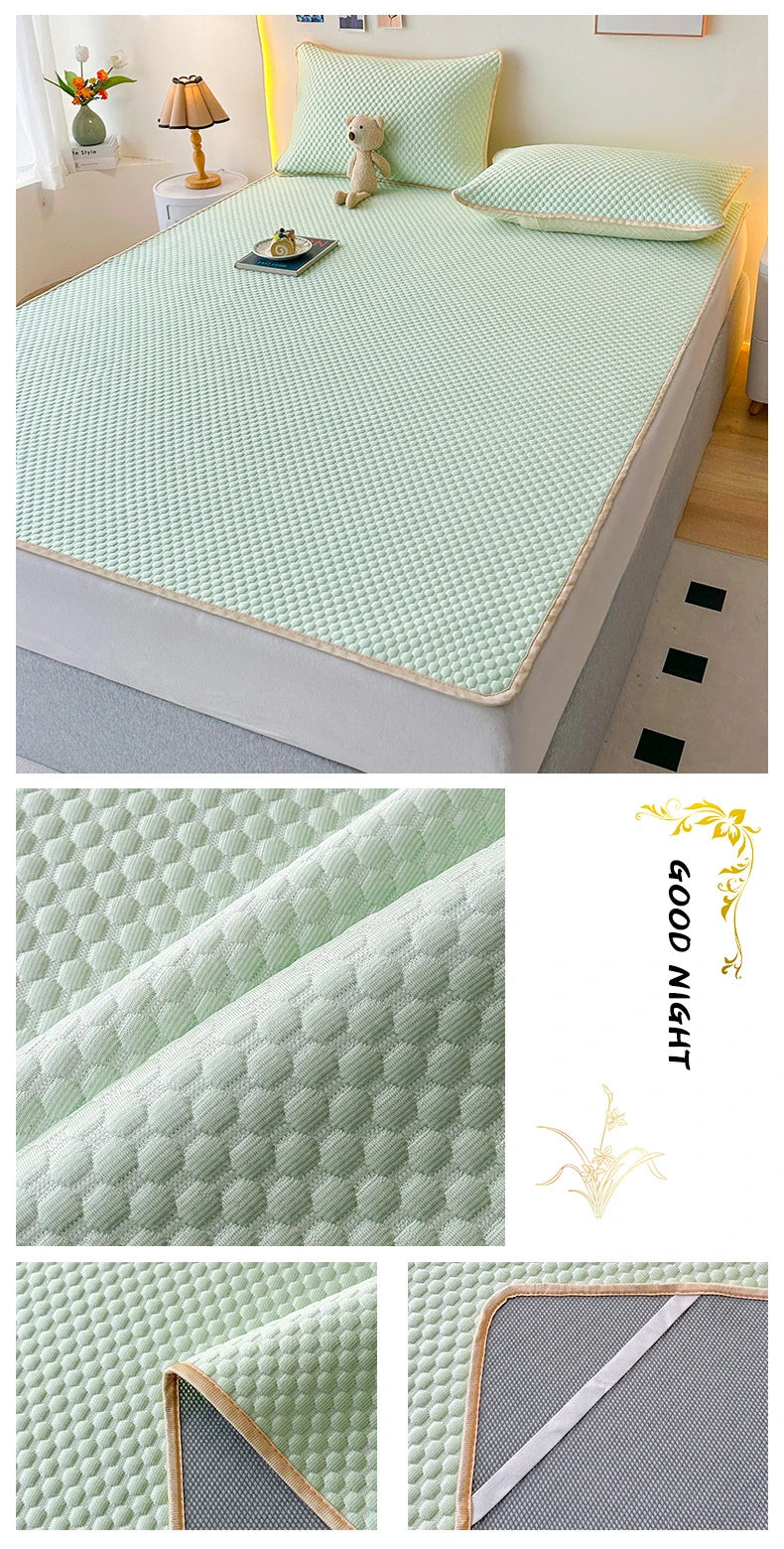High End Latex Cooling Mattress with Elastic Band Quick-Dry Breathable Summer Bed Mat Machine Washable Foldable Sleeping Pad.