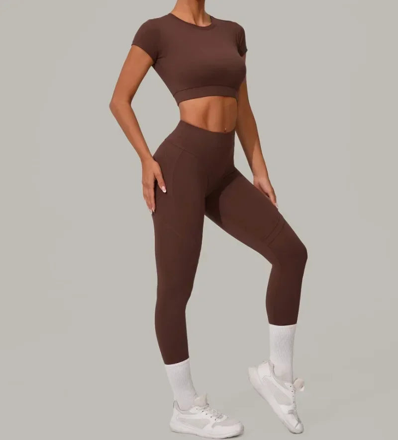 Seamless Yoga Sets Sports Fitness High Waist Hip Lift Tight Breathable Tracksuit Workout Clothing Gym Leggings Suit for Women