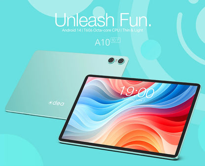 Odea A10 Tablet 10.1" IPS Android 14 T606 Octa-core Max 12GB(4GB+8GB) RAM 128GB ROM Type-C Widevine L1 Earphone Jack Face Unlock.