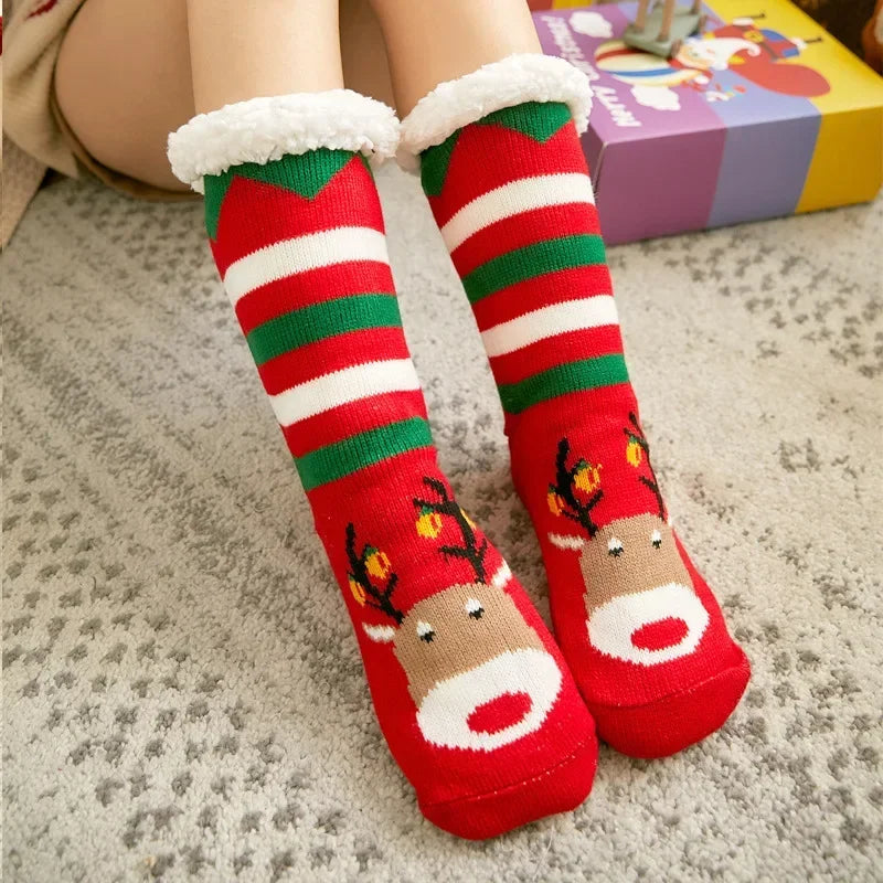 Christmas Fuzzy Socks Womens Winter Thermal Warm Floor Sock Soft Female Home Indoor Gifts Non Slip Grip Slipper Sock Fluffy