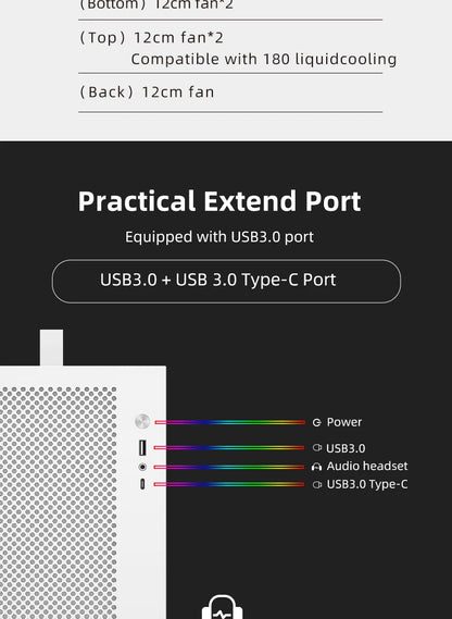 METALFISH S5 PRO 20L Computer Case Gaming PC Chassis Support MATX/ITX SFX/ATX PSU 160mm Tower /180 WaterCooling Cooler.
