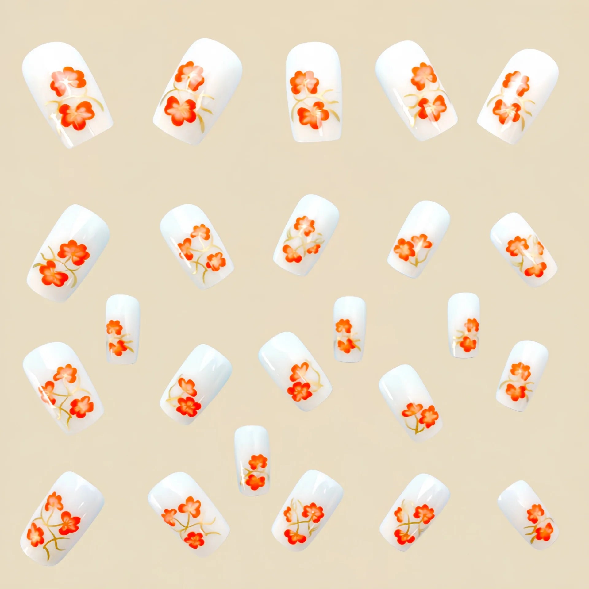 24pcs/set short medium long fake nails for Spring summer season gradient peach flowers butterfly heart press on false nail art.