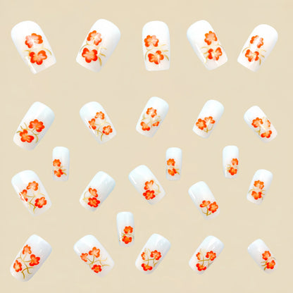 24pcs/set short medium long fake nails for Spring summer season gradient peach flowers butterfly heart press on false nail art.