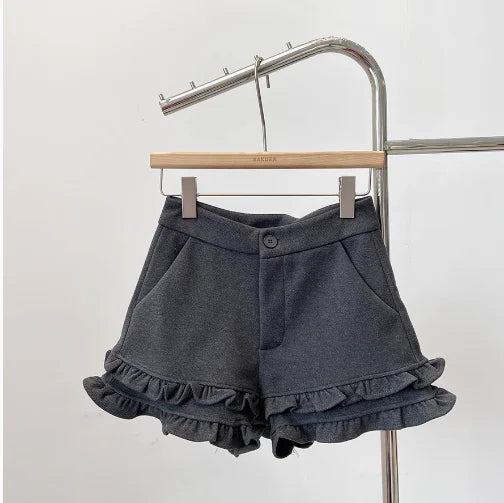 Autumn Winter New Woven Tweed Fungus Edge Buckle Shorts Femininity Versatile High Waist Pure Desire Wind Boots Short Pants.