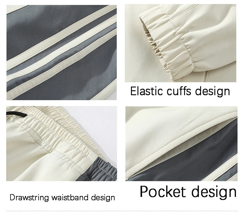 Sports suit men's  spring and autumn striped stand up collar jacket and pants paired with running and fitness two-piece set.