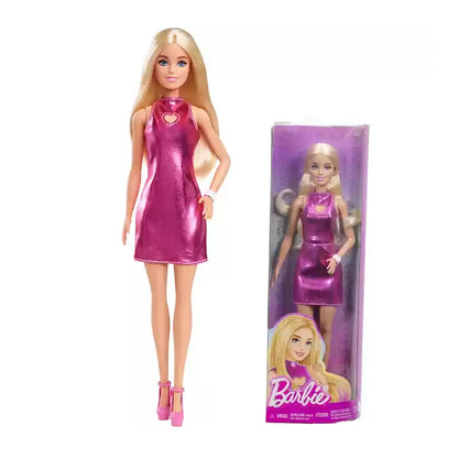 Original Barbie Doll Fashionistas Blond Hair Pink Dress Bracelet Silvery Necklace Toys for Girls Dolls Accessories Birthday Gift.