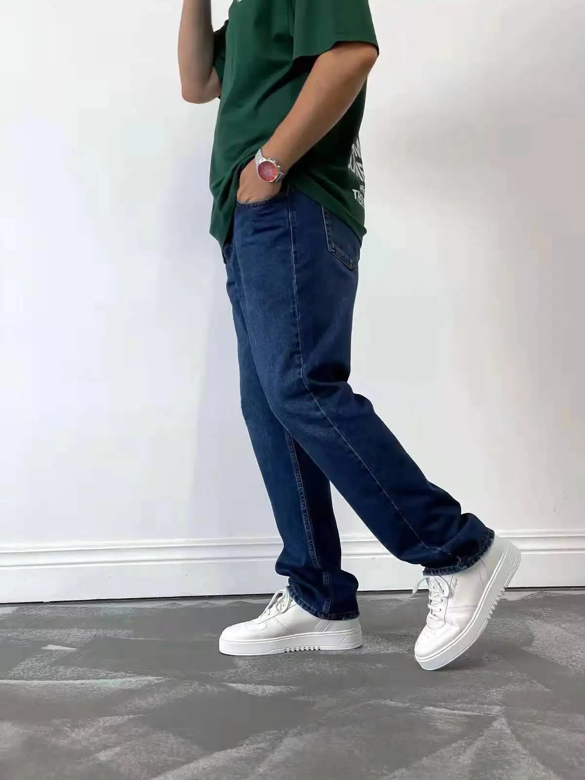 Men Comfortable Straight Casual Jeans Male Soft Baggy Outside Denim Pants Classic Elastic Waist Solid Office Work Denim Trousers.