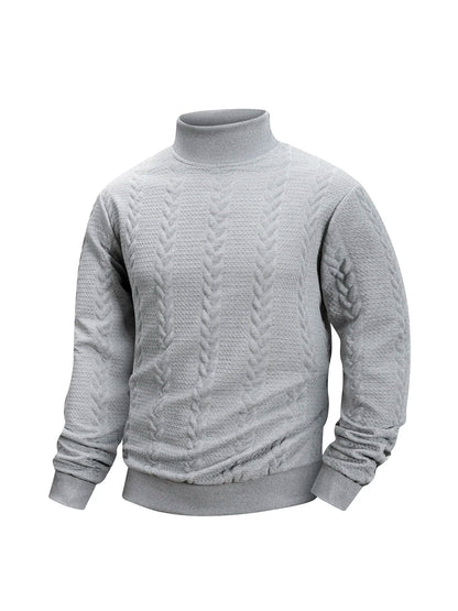 Autumn Casual Long Sleeve Pullover Turtleneck for Old Money Style Solid Color Knitted Jacquard Round Neck Sweater Male Clothing.