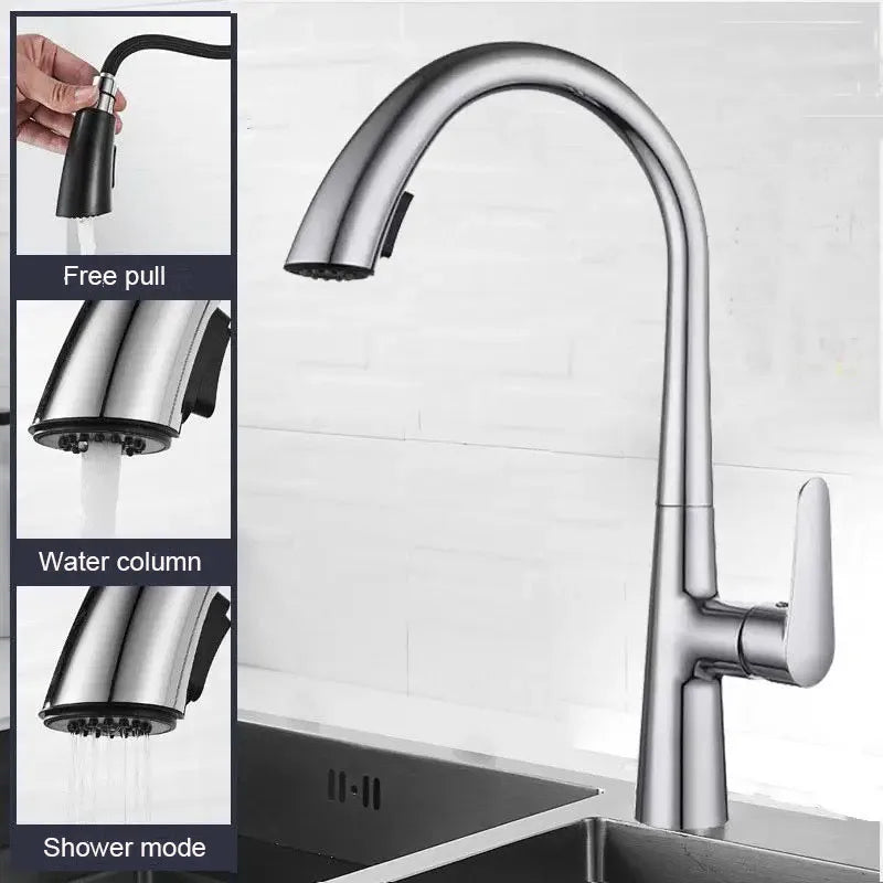 Pull Down Kitchen Faucet Hidden spray head Dual Modes Nozzle Hot Cold Water Mixer Crane Tap Brass Kitchen Sink Faucets