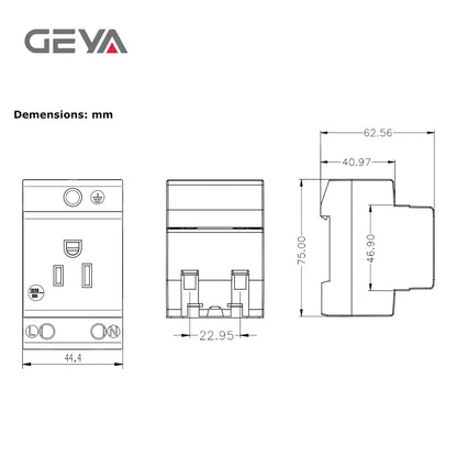 GEYA 16A 220V AC DIN-Schienen-modulare Steckdose – 35 mm, EU/FR/US/BK/IT, industrieller und privater Gebrauch, Netzteil-Adapter-Anschluss.