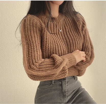 Koreanische Lose Langarm Pullover Mode Frauen Harajuku Laterne Stricken Oansatz Solide Grund Jumper Herbst Winter Weiche Warme Pullover