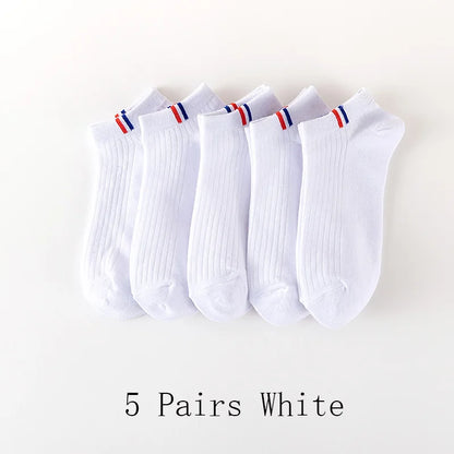 5 Pairs Of Thin Summer Blending Boat Socks Plain Color Mens Casual Socks Breathable Sweat Absorbing Calibration Socks.
