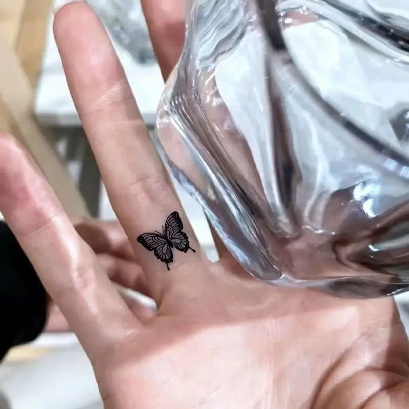 1/6pcs Black Butterfly Fake Tattoo Waterproof Temporary Tattoo Stickers Leg Arm Hand Foot Body Arts Magic Flower Texture Sticker.