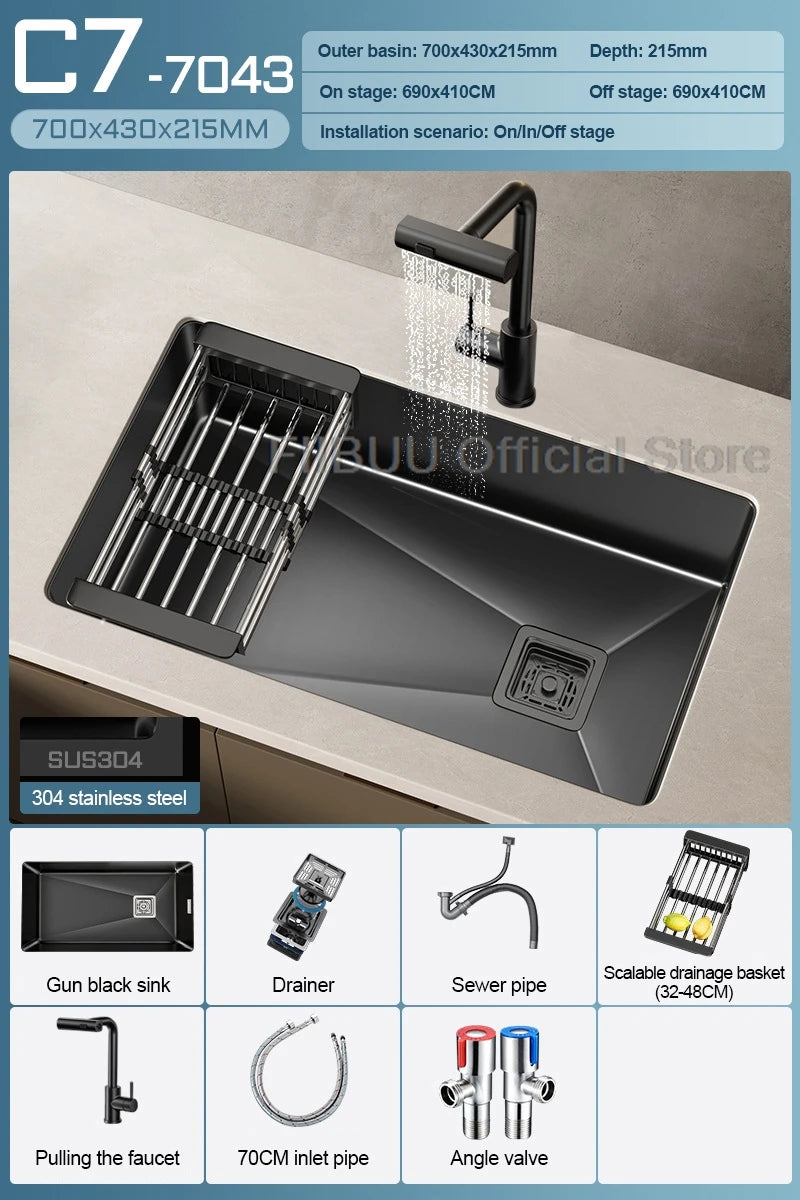 304 Stainless Steel Kitchen Sink Single Bowl Thickened Material Undermount Basin Vegatable Workstation With Drain Accessories