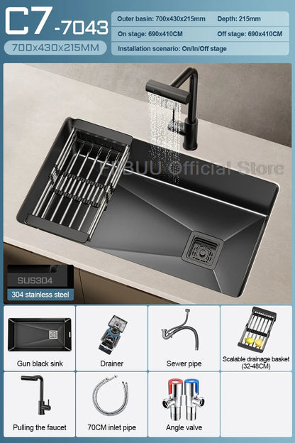 304 Stainless Steel Kitchen Sink Single Bowl Thickened Material Undermount Basin Vegatable Workstation With Drain Accessories