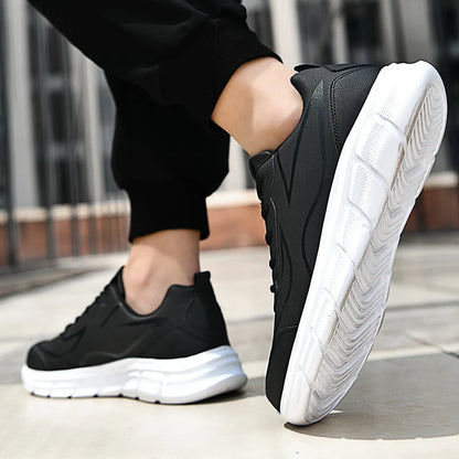 YRZL Black Running Shoes Leather Waterproof Athletic Sneakers Men Wear-resistant Men Walking Sport Shoes Comfortable Men Shoes.