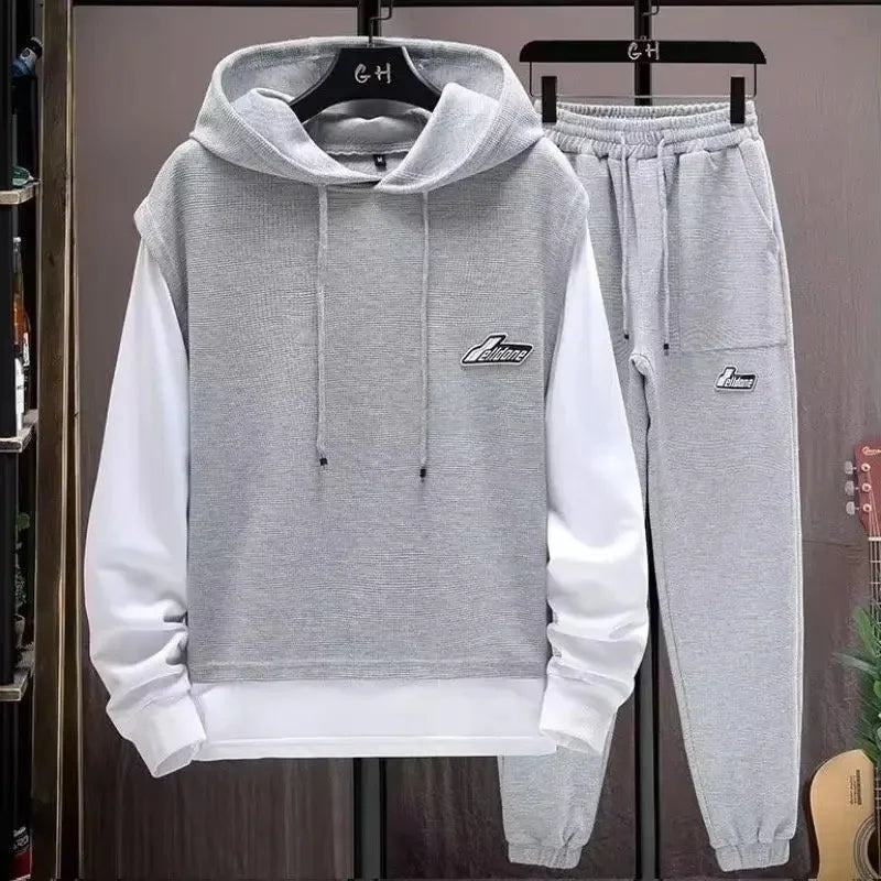 Men's Hoodie Long Sleeve Sportswear Set Casual Print Color Block Two-Piece Spring Autumn Fashionable Sweatshirt And Pants.