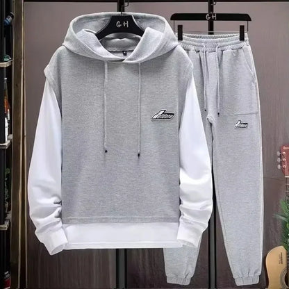 Men's Hoodie Long Sleeve Sportswear Set Casual Print Color Block Two-Piece Spring Autumn Fashionable Sweatshirt And Pants.