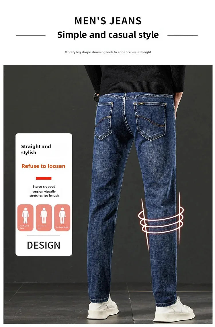 Lee Dex Jeans Men's Autumn/winter New Loose-fit Straight-leg Versatile Mid-age Men's Wear Business Casual Long Pants.