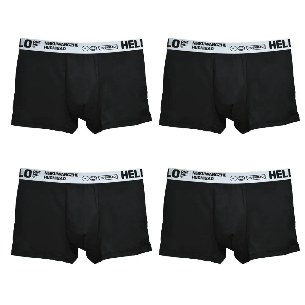 4Pcs männer Boxer Unterwäsche Mann Mid-taille Unterhose Einfarbig Antibakterielle Höschen Plus Größe Shorts Homme U konvexen Dessous