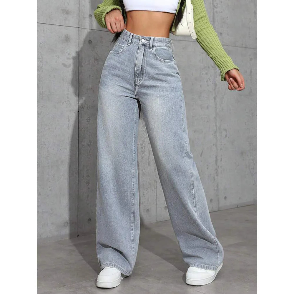 High Waist Straight Leg Women's Jeans Cross-Border Sweet And Spicy Style Loose Casual Long Trousers Spring Autumn.