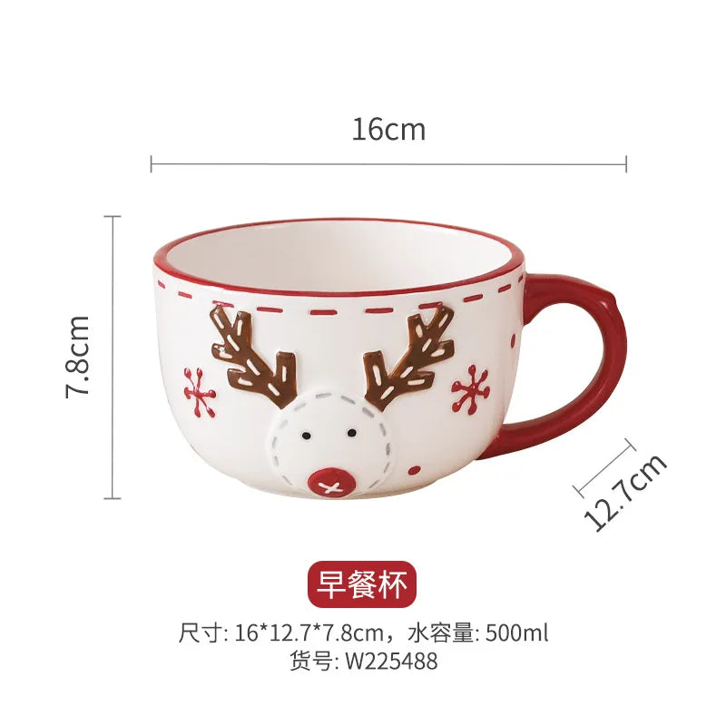 Nordic Stitching Santa Claus Dishes Plates Tableware Set Embossed Sealed Jar Seasoning Jar Western Ceramic Flat Plate Cup