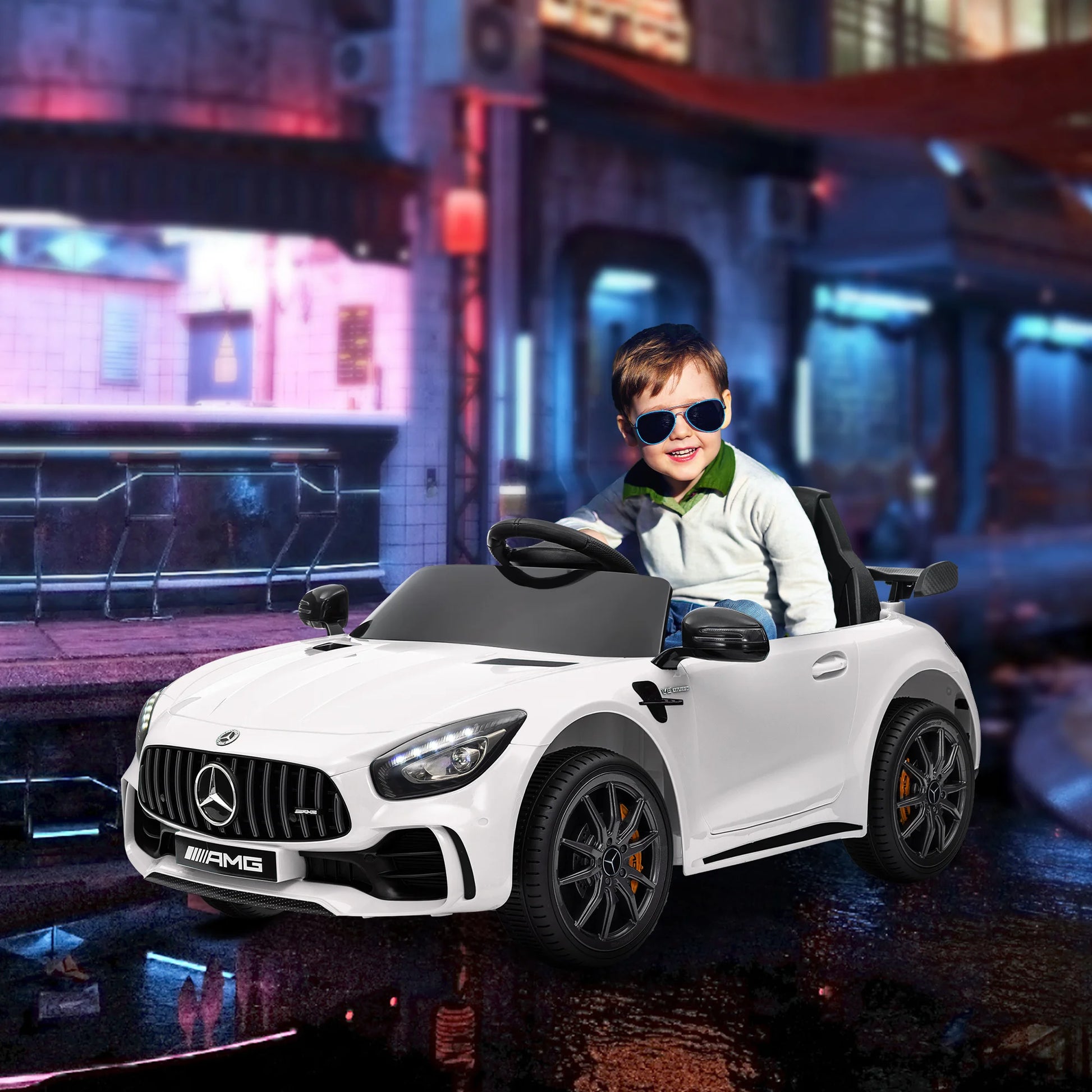 Aiyaplay Electric Car for Children +3 Years Mercedes-Benz Amg Gtr White.