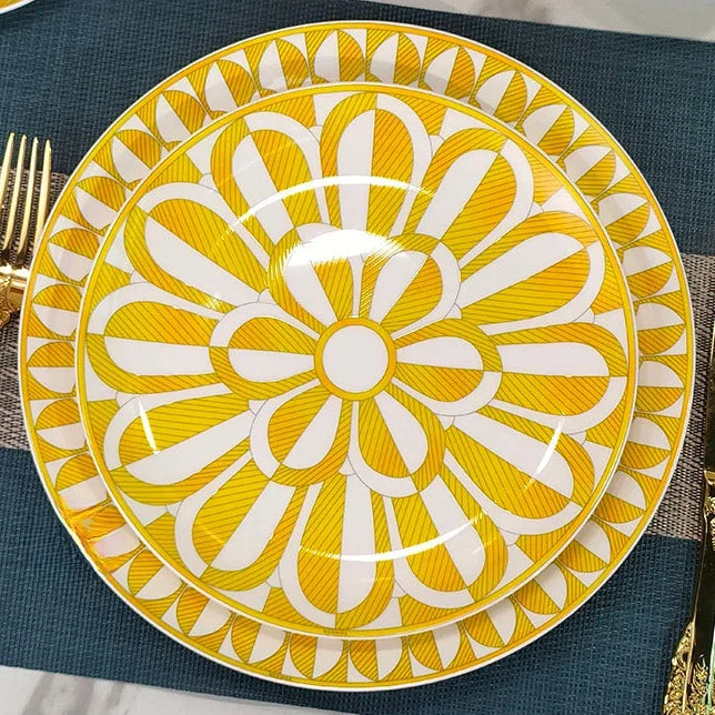 European style tableware, bone china, geometric creativity, home style steak plate dining plate, sunshine cup and plate set gift