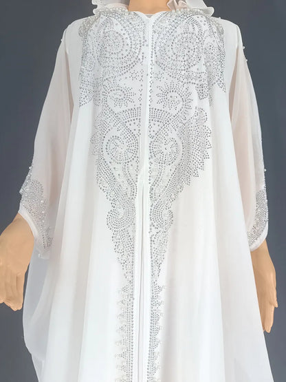 Eid Muslim Dress for Women Hooded Abaya 2 Piece Set Diamond Jalabiya Morocco Party Dresses Dubai Abayas Kaftan Vestido Long Robe.