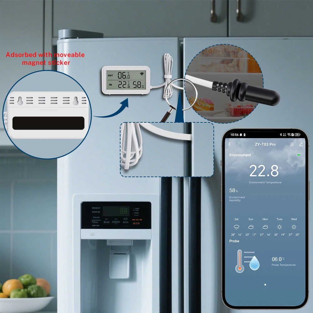 Tuya Wi-Fi Temperature and Humidity Sensor With External Probe Smart Digital LCD Screen Work with Smart Life Google Assistant.