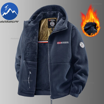 Maxbarley Winter Sportswear Set Mens Retro Training Thick Fleece Jacket + Pants Two Piece Set Casual Ski Running Tracksuit Suit