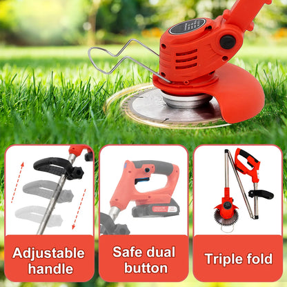 OUTIGO-KF8L schnur loser elektrischer Grass ch neider mit 2 Batterien und 4 Arten von Klingen, zum Mähen von Rasenflächen und Sträuchern im Freien