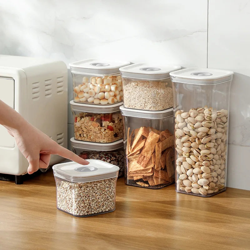 Square Hermetic Spices Candy Jars Kitchen Clear Food Storage Container Plastic Cereals Organizer Boxes Refrigerator Organizer.