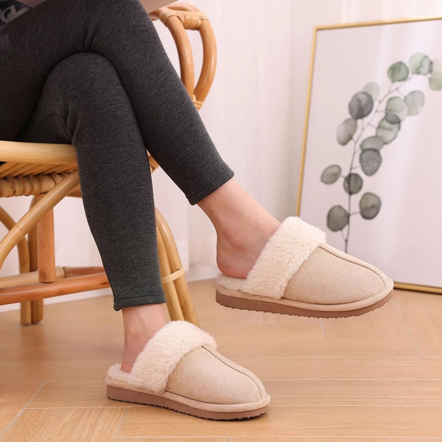 New Winter Fuzzy Women Slippers Indoor Soft House Shoes Fashion Brand Fluffy Suede Women Shoes Outdoor Antiskid Flat Slippers.