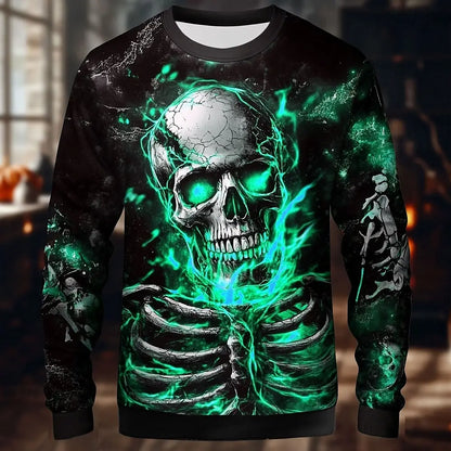 Halloween Theme Skull Skeleton Men's Casual Hoodies Sweatshirts Fall Winter Crew Neck Pullover Long Sleeve Trendy Streetwear.