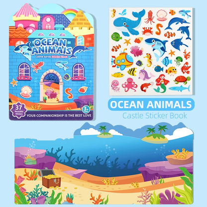 Kids' Reusable Castle Jelly Sticker Book Multi-Theme DIY Creative Jelly Stickers Portable Quiet Busy Book Montessori Sticker Toy