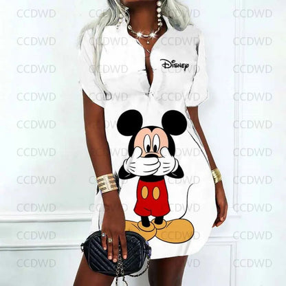 Disney Neu in figurbetontem Kleid, modisch, elegant, lässig, Damenkleider, Sommerkleider, Damen 2025, Angebot mit V-Ausschnitt, Poloshirts, Y2k Mickey.