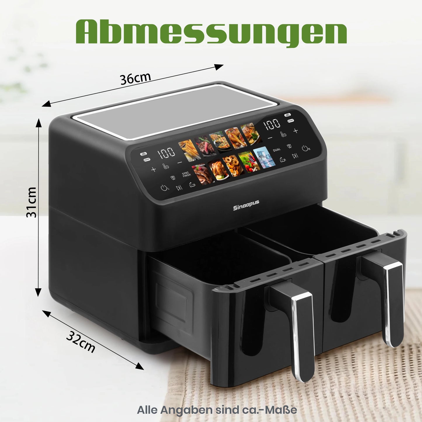 10L Multi Function Dual Basket air fryers Smart machine Viewing Window Electric Hot fryer Oilless Cooker with LED Touch Control.
