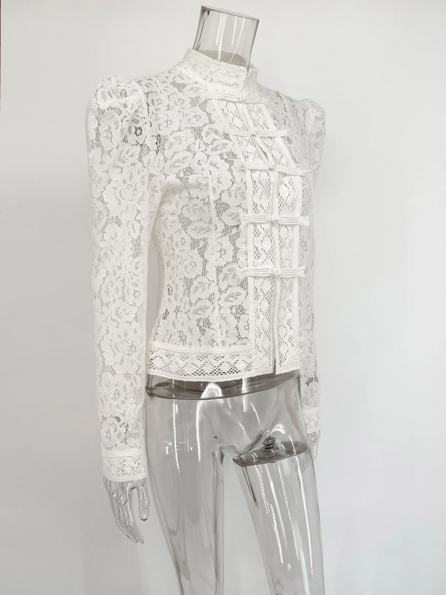 Tuularose Luxury Lace Blouse Fashion Lace Print Single Breasted Slim Shirt Vintage Elegant Party Looks Summer Women Blouse Tops.